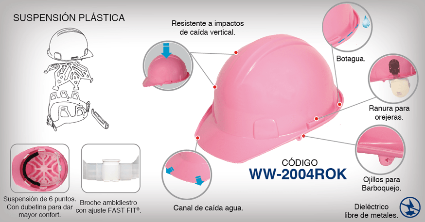 monitor Contaminado Privilegiado Casco de seguridad rosa tipo cachucha dieléctrico con suspensión plástica -  - Jyrsa